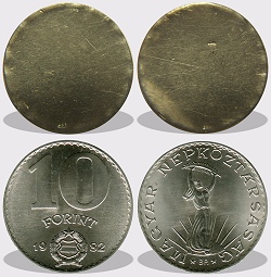 10 forint peremezett nyers lapka 1971 s 1982 kztti  idszakbl.