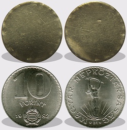 10 forint peremezett nyers lapka 1971 és 1982 közötti időszakból.