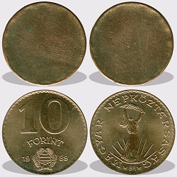 10 forint peremezett nyers lapka 1983 s 1989 kztti  idszakbl.