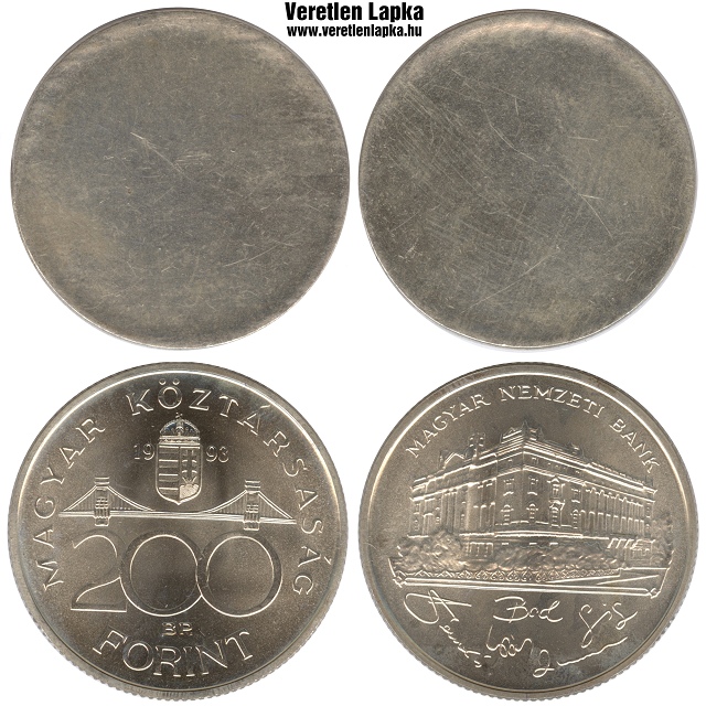 200 forint peremezett nyers lapka 1993 s 1998-as idszak kztt.