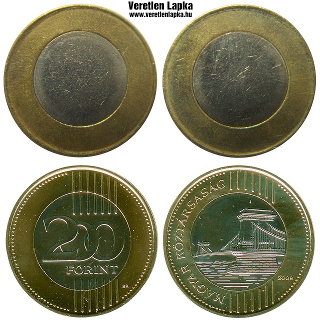 200 forint peremezett nyers lapka 2009 utni idszakbl.