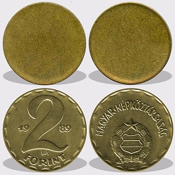 2 forint nyers lapka 1970 és az 1989 közötti időszakból.